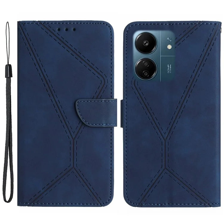 HT05 For Xiaomi Redmi 13C 4G / Poco C65 4G Case Imprinted Line Skin-touch PU Leather Stand Phone Cover