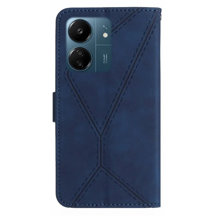 HT05 For Xiaomi Redmi 13C 4G / Poco C65 4G Case Imprinted Line Skin-touch PU Leather Stand Phone Cover