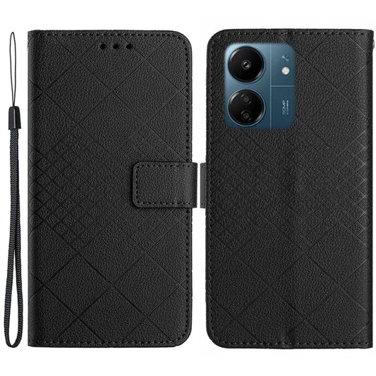 HT06 For Xiaomi Redmi 13C 4G / Poco C65 4G Case PU Leather Scratch-resistant Rhombus Pattern Stand Phone Protector