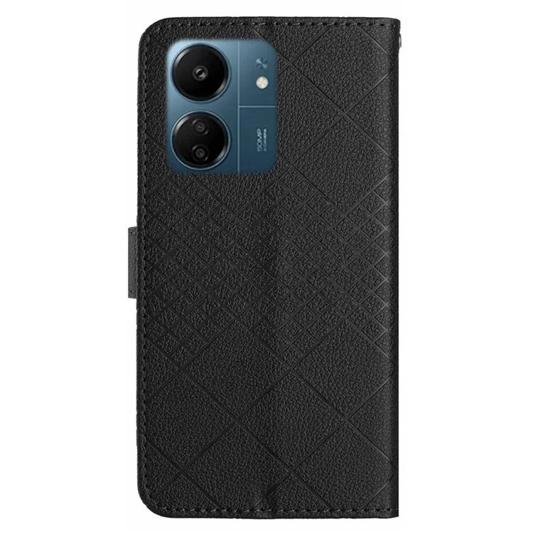 HT06 For Xiaomi Redmi 13C 4G / Poco C65 4G Case PU Leather Scratch-resistant Rhombus Pattern Stand Phone Protector