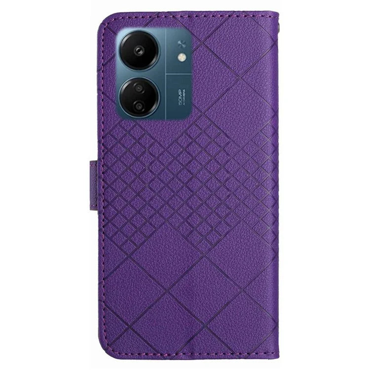 HT06 For Xiaomi Redmi 13C 4G / Poco C65 4G Case PU Leather Scratch-resistant Rhombus Pattern Stand Phone Protector
