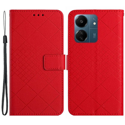 HT06 For Xiaomi Redmi 13C 4G / Poco C65 4G Case PU Leather Scratch-resistant Rhombus Pattern Stand Phone Protector