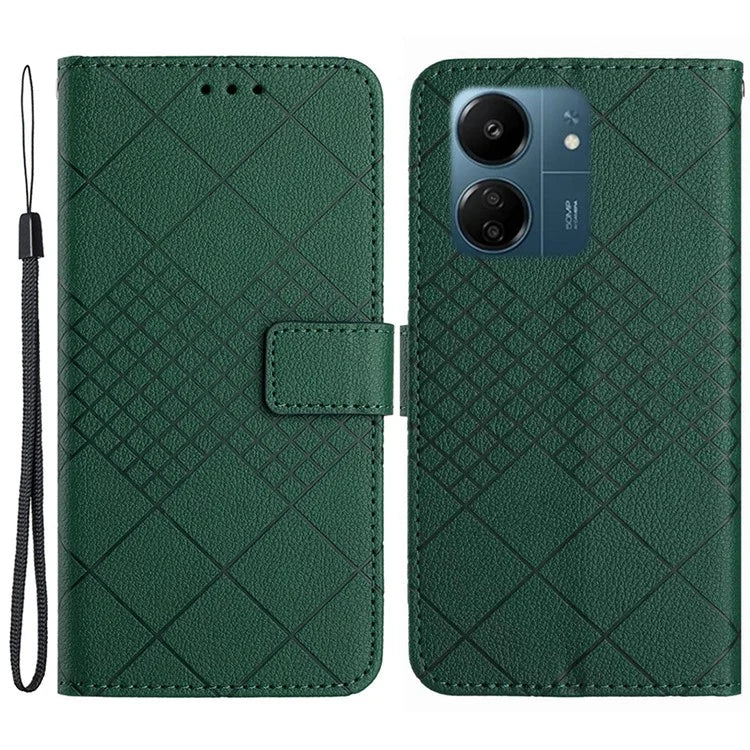 HT06 For Xiaomi Redmi 13C 4G / Poco C65 4G Case PU Leather Scratch-resistant Rhombus Pattern Stand Phone Protector