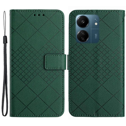HT06 For Xiaomi Redmi 13C 4G / Poco C65 4G Case PU Leather Scratch-resistant Rhombus Pattern Stand Phone Protector