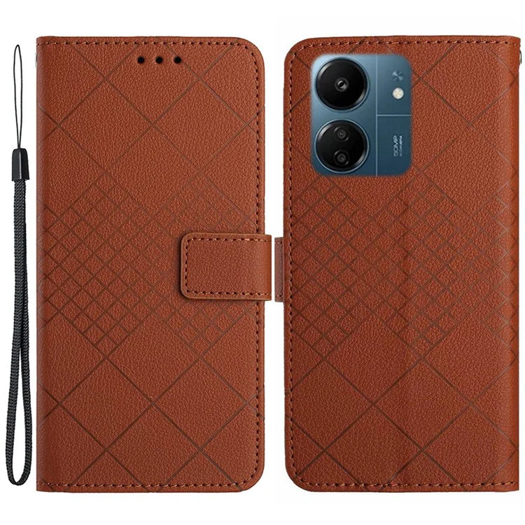 HT06 For Xiaomi Redmi 13C 4G / Poco C65 4G Case PU Leather Scratch-resistant Rhombus Pattern Stand Phone Protector