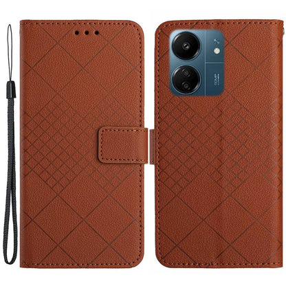 HT06 For Xiaomi Redmi 13C 4G / Poco C65 4G Case PU Leather Scratch-resistant Rhombus Pattern Stand Phone Protector