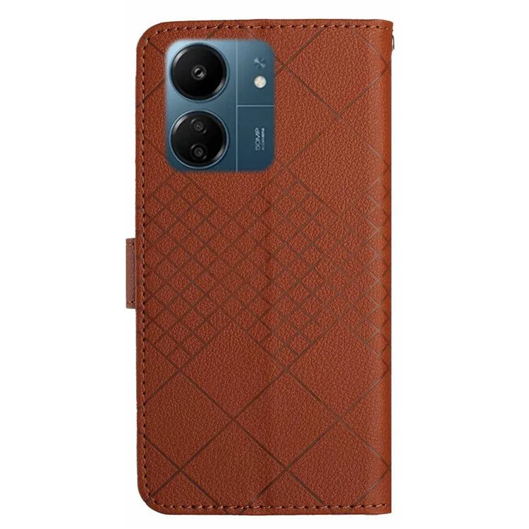 HT06 For Xiaomi Redmi 13C 4G / Poco C65 4G Case PU Leather Scratch-resistant Rhombus Pattern Stand Phone Protector