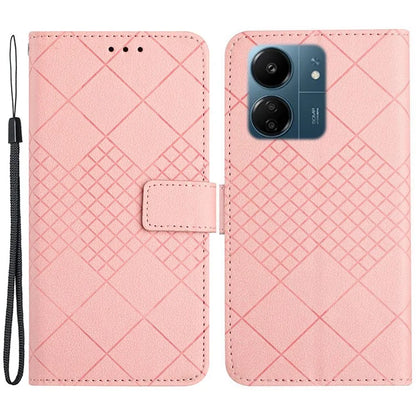 HT06 For Xiaomi Redmi 13C 4G / Poco C65 4G Case PU Leather Scratch-resistant Rhombus Pattern Stand Phone Protector