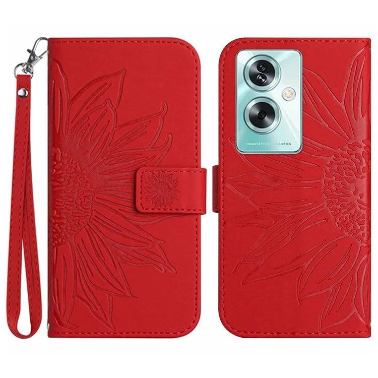 HT04 For Oppo A79 5G / A2 5G Case Skin-touch Leather Wallet Phone Cover with Wrist Strap