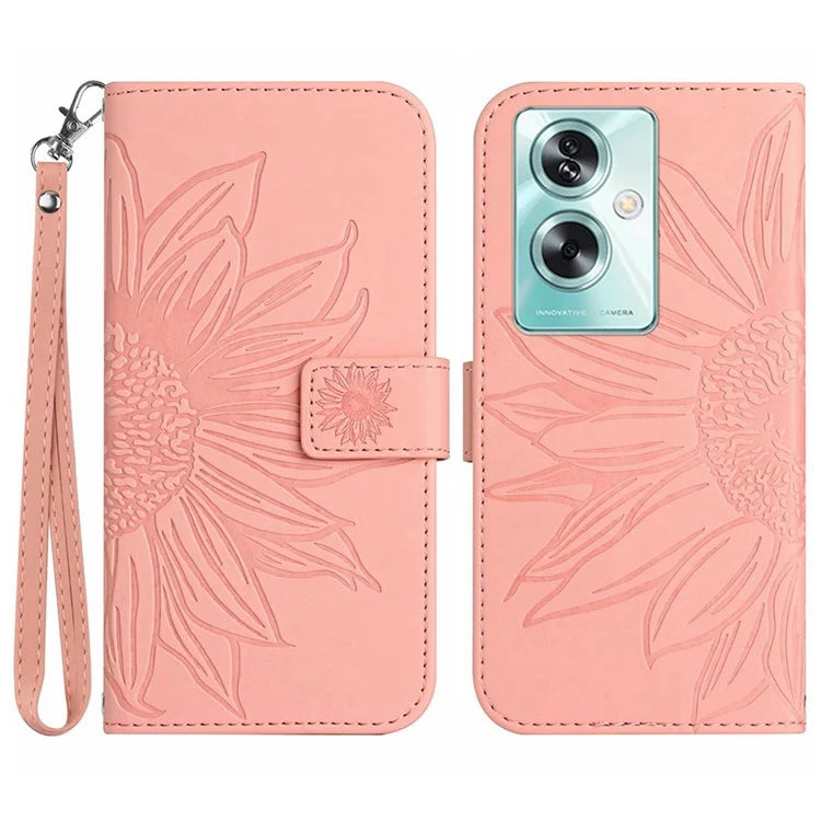 HT04 For Oppo A79 5G / A2 5G Case Skin-touch Leather Wallet Phone Cover with Wrist Strap