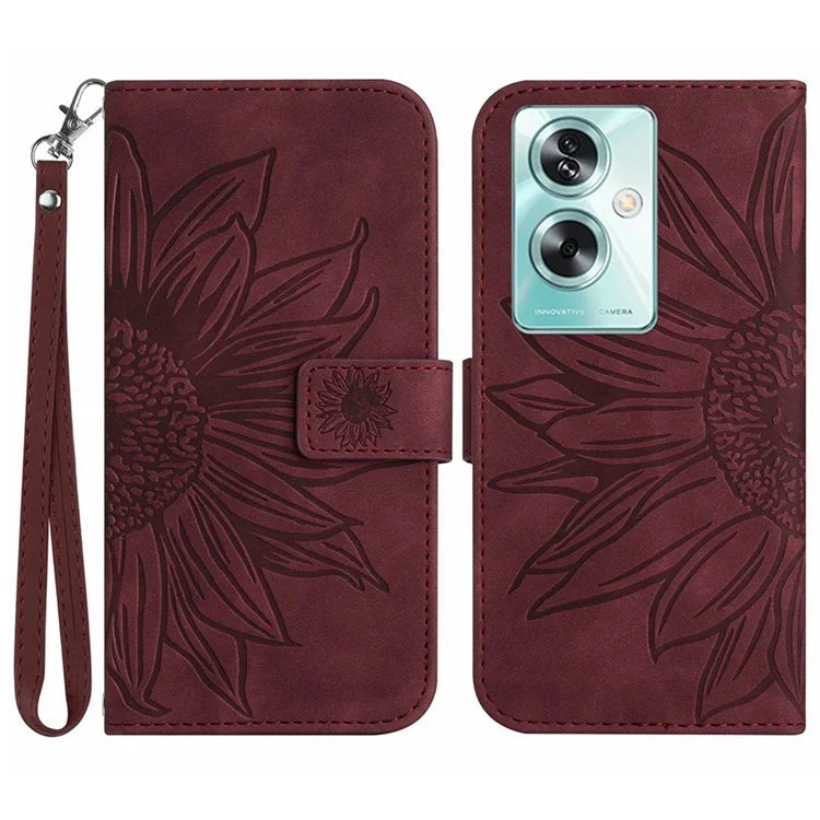 HT04 For Oppo A79 5G / A2 5G Case Skin-touch Leather Wallet Phone Cover with Wrist Strap