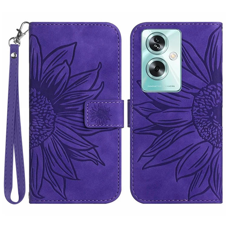 HT04 For Oppo A79 5G / A2 5G Case Skin-touch Leather Wallet Phone Cover with Wrist Strap