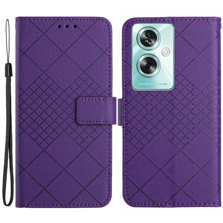 HT06 For Oppo A79 5G / A2 5G Case PU Leather Rhombus Stand Flip Phone Cover