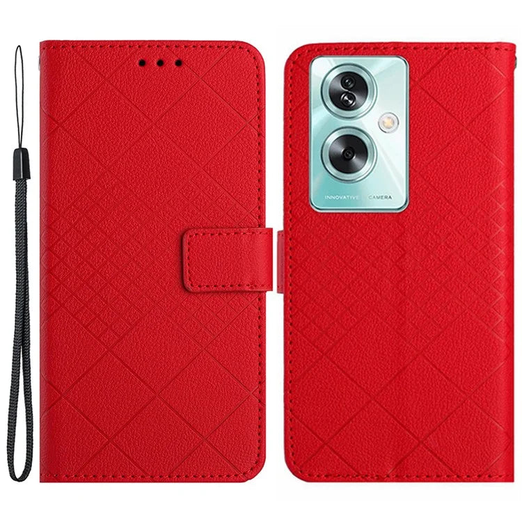 HT06 For Oppo A79 5G / A2 5G Case PU Leather Rhombus Stand Flip Phone Cover