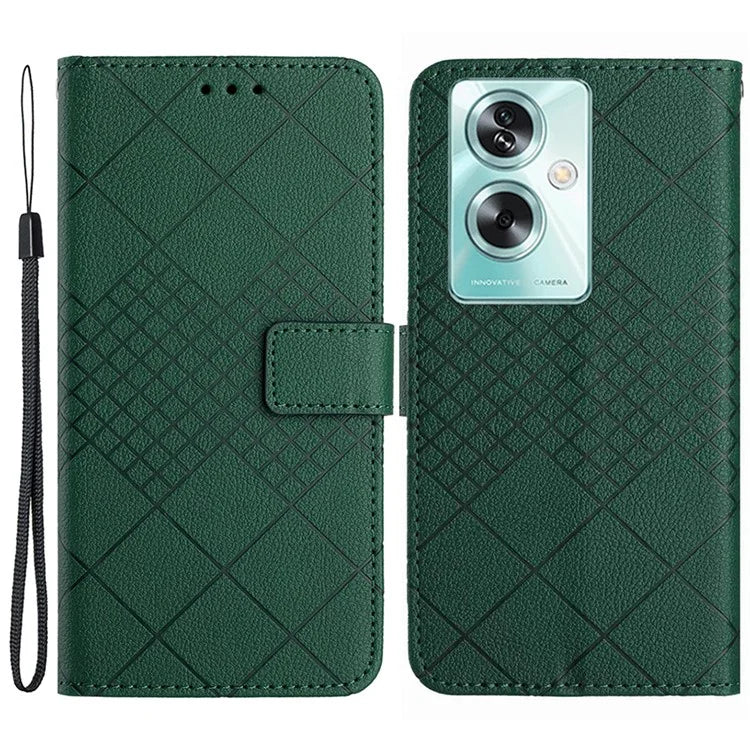 HT06 For Oppo A79 5G / A2 5G Case PU Leather Rhombus Stand Flip Phone Cover