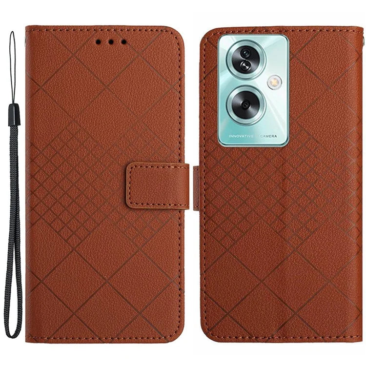 HT06 For Oppo A79 5G / A2 5G Case PU Leather Rhombus Stand Flip Phone Cover