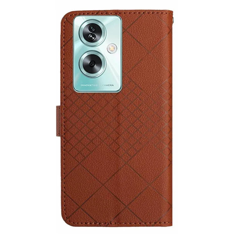 HT06 For Oppo A79 5G / A2 5G Case PU Leather Rhombus Stand Flip Phone Cover