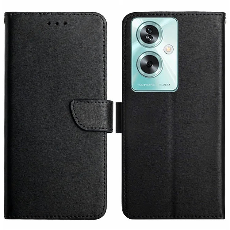 HT02 For Oppo A79 5G / A2 5G Case Genuine Cow Leather Stand Wallet Cell Phone Cover