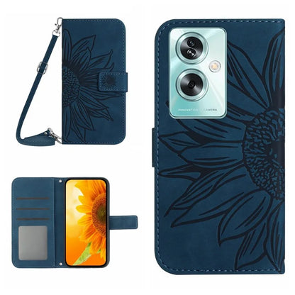 HT04 For Oppo A79 5G / A2 5G Case PU Leather Sunflower Wallet Phone Cover with Shoulder Strap