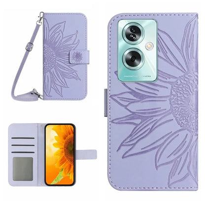 HT04 For Oppo A79 5G / A2 5G Case PU Leather Sunflower Wallet Phone Cover with Shoulder Strap
