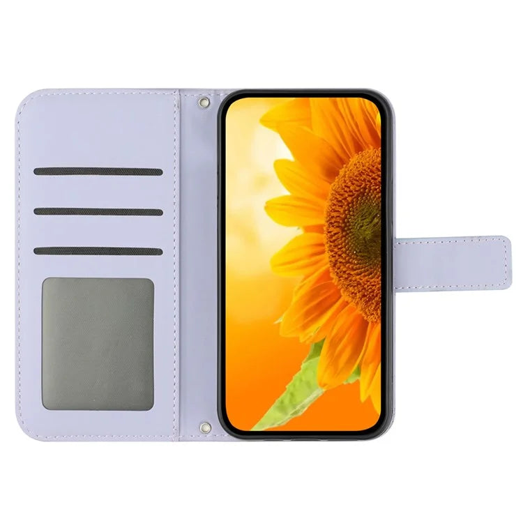HT04 For Oppo A79 5G / A2 5G Case PU Leather Sunflower Wallet Phone Cover with Shoulder Strap