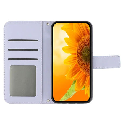HT04 For Oppo A79 5G / A2 5G Case PU Leather Sunflower Wallet Phone Cover with Shoulder Strap