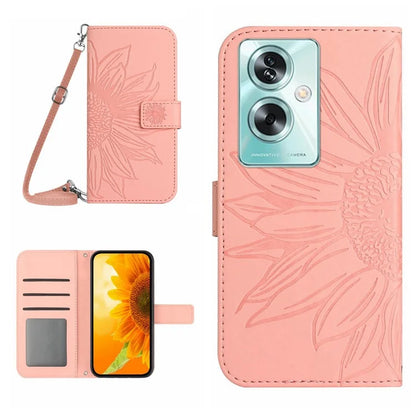 HT04 For Oppo A79 5G / A2 5G Case PU Leather Sunflower Wallet Phone Cover with Shoulder Strap