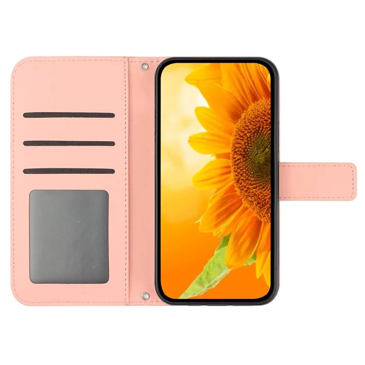 HT04 For Oppo A79 5G / A2 5G Case PU Leather Sunflower Wallet Phone Cover with Shoulder Strap