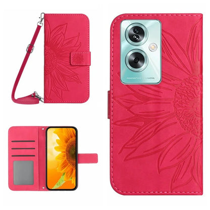 HT04 For Oppo A79 5G / A2 5G Case PU Leather Sunflower Wallet Phone Cover with Shoulder Strap