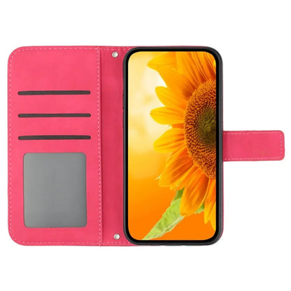 HT04 For Oppo A79 5G / A2 5G Case PU Leather Sunflower Wallet Phone Cover with Shoulder Strap