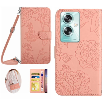 HT03 For Oppo A79 5G / A2 5G Case PU Leather Butterfly Imprinted Phone Cover with Shoulder Strap
