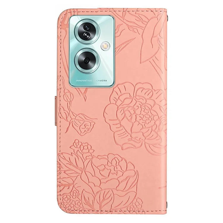 HT03 For Oppo A79 5G / A2 5G Case PU Leather Butterfly Imprinted Phone Cover with Shoulder Strap