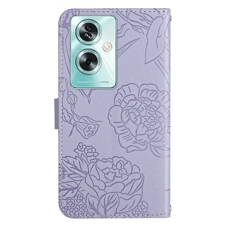 HT03 For Oppo A79 5G / A2 5G Case PU Leather Butterfly Imprinted Phone Cover with Shoulder Strap