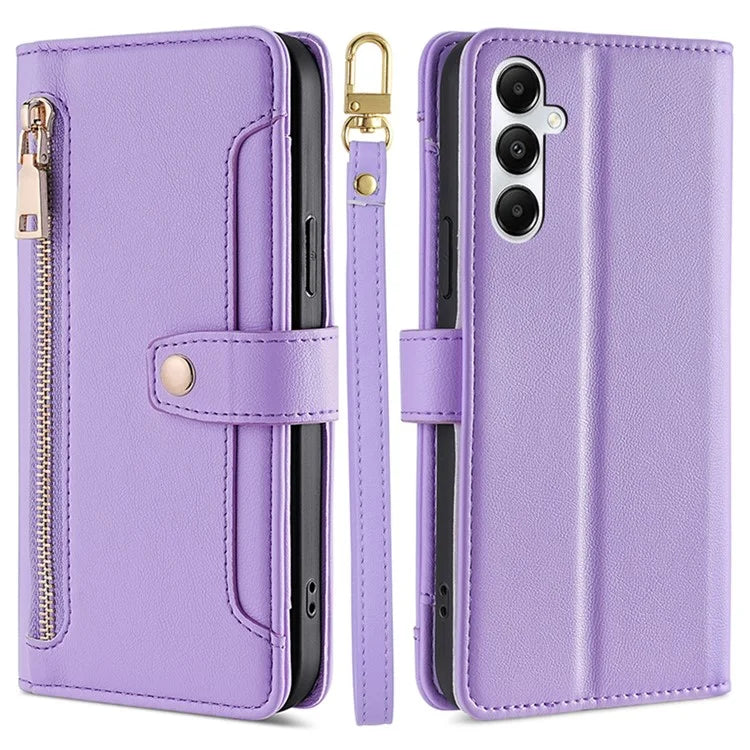 For Samsung Galaxy A05s 4G Case Zipper Pocket Wallet PU Leather Phone Cover with 2 Straps