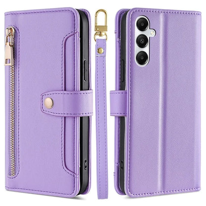 For Samsung Galaxy A05s 4G Case Zipper Pocket Wallet PU Leather Phone Cover with 2 Straps