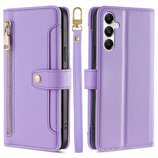 For Samsung Galaxy A05s 4G Case Zipper Pocket Wallet PU Leather Phone Cover with 2 Straps