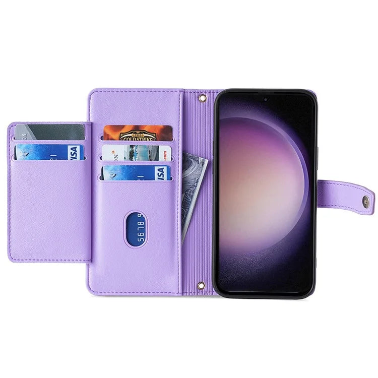 For Samsung Galaxy A05s 4G Case Zipper Pocket Wallet PU Leather Phone Cover with 2 Straps