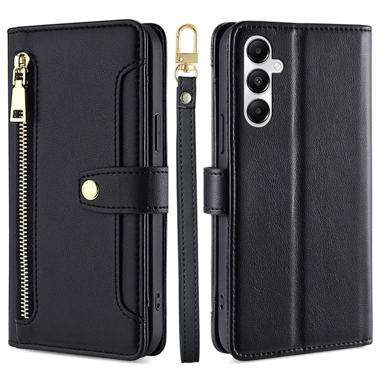 For Samsung Galaxy A05s 4G Case Zipper Pocket Wallet PU Leather Phone Cover with 2 Straps
