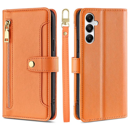 For Samsung Galaxy A05s 4G Case Zipper Pocket Wallet PU Leather Phone Cover with 2 Straps