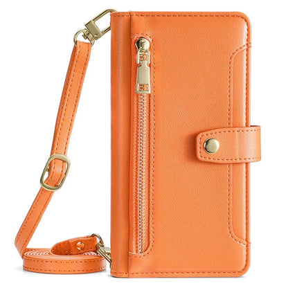 For Samsung Galaxy A05s 4G Case Zipper Pocket Wallet PU Leather Phone Cover with 2 Straps