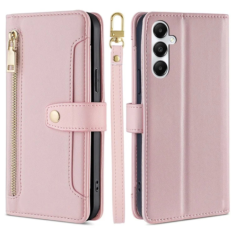 For Samsung Galaxy A05s 4G Case Zipper Pocket Wallet PU Leather Phone Cover with 2 Straps