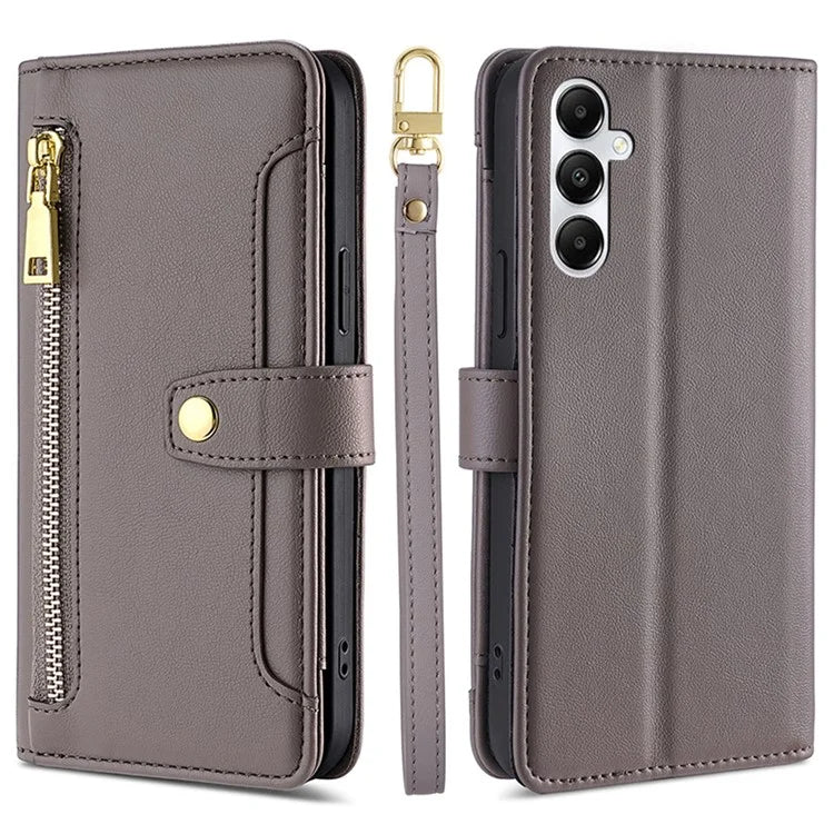 For Samsung Galaxy A05s 4G Case Zipper Pocket Wallet PU Leather Phone Cover with 2 Straps