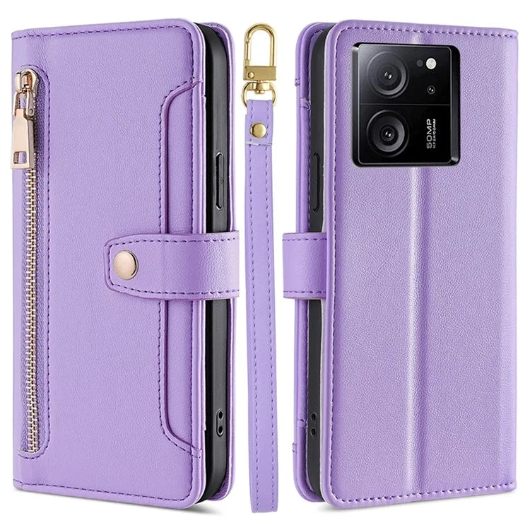 For Xiaomi Redmi K60 Ultra / 13T / 13T Pro Case Leather Zipper Wallet Stand Phone Cover with Long and Short Strap