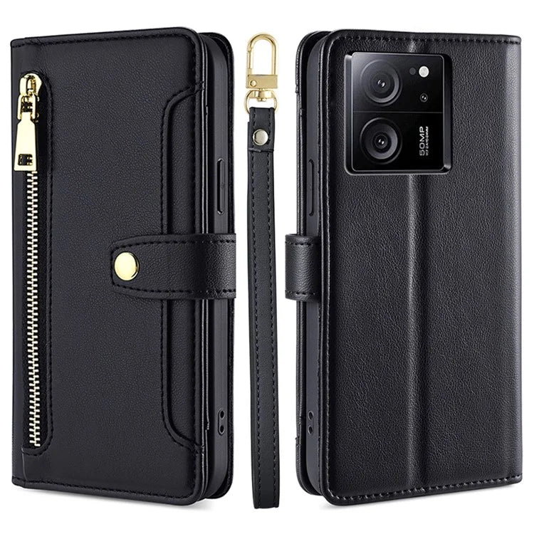 For Xiaomi Redmi K60 Ultra / 13T / 13T Pro Case Leather Zipper Wallet Stand Phone Cover with Long and Short Strap