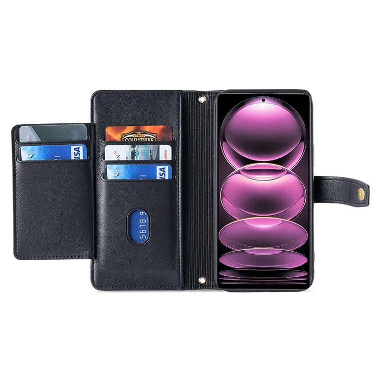 For Xiaomi Redmi K60 Ultra / 13T / 13T Pro Case Leather Zipper Wallet Stand Phone Cover with Long and Short Strap