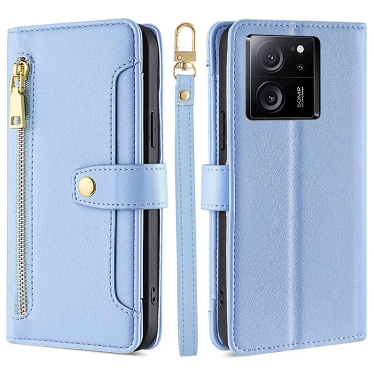 For Xiaomi Redmi K60 Ultra / 13T / 13T Pro Case Leather Zipper Wallet Stand Phone Cover with Long and Short Strap
