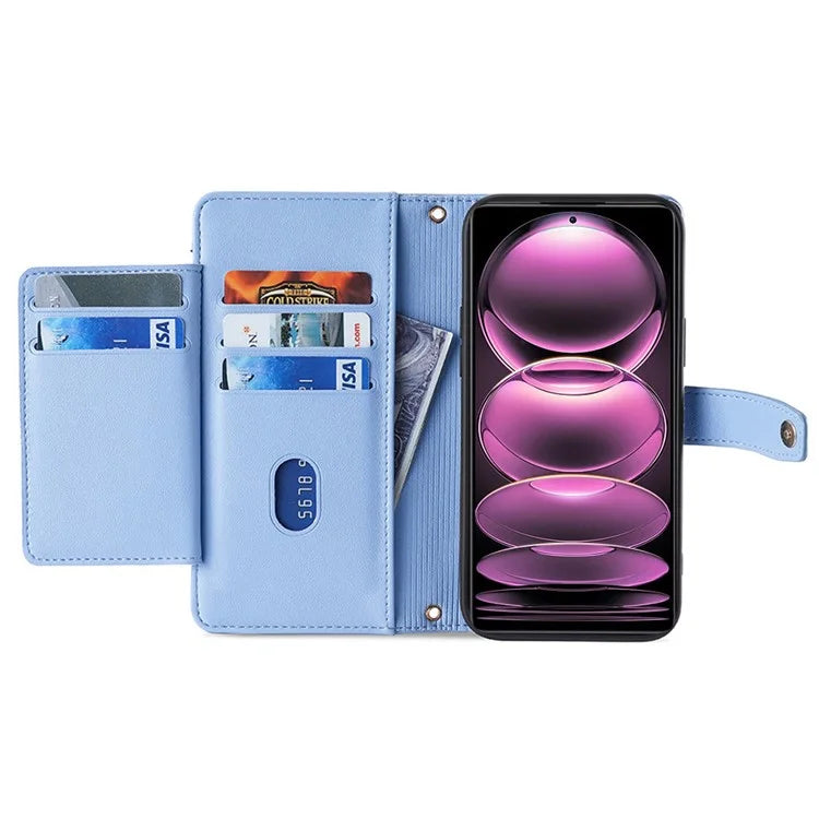 For Xiaomi Redmi K60 Ultra / 13T / 13T Pro Case Leather Zipper Wallet Stand Phone Cover with Long and Short Strap