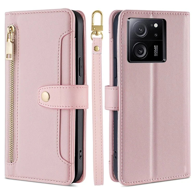 For Xiaomi Redmi K60 Ultra / 13T / 13T Pro Case Leather Zipper Wallet Stand Phone Cover with Long and Short Strap