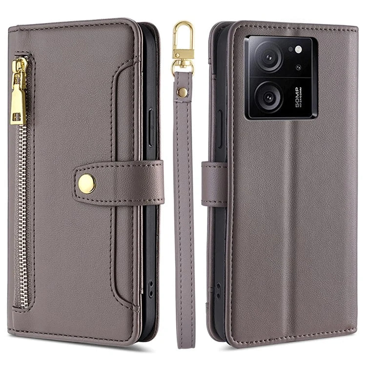 For Xiaomi Redmi K60 Ultra / 13T / 13T Pro Case Leather Zipper Wallet Stand Phone Cover with Long and Short Strap