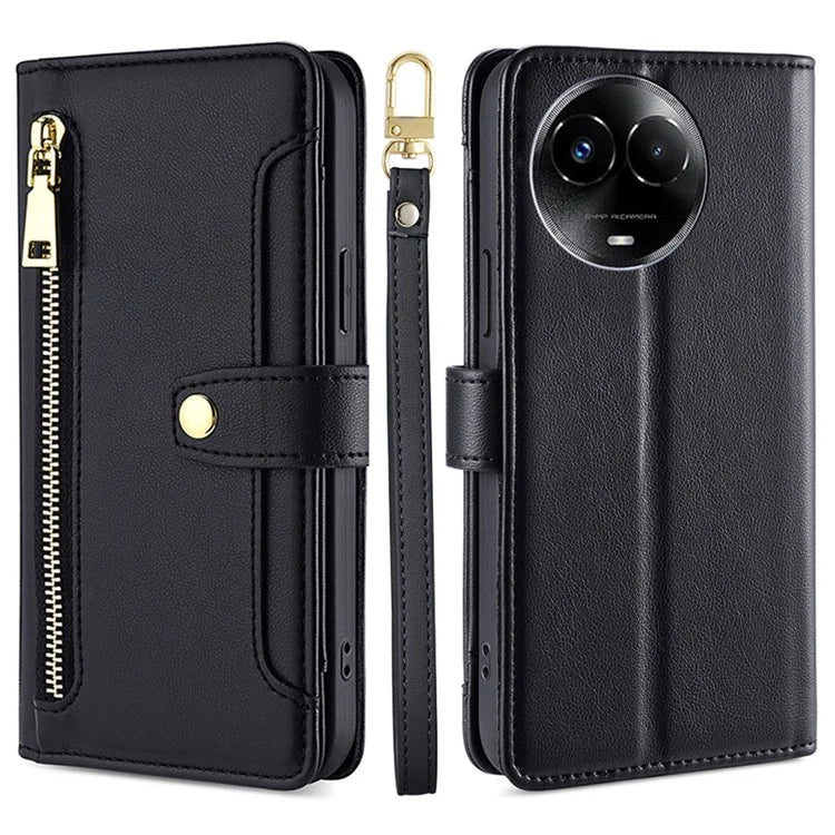 For Realme 11x 5G / 11 5G (Global) Case Wallet Stand Leather Cellphone Cover with 2 Straps